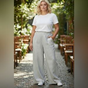 Max Studio Linen Blend Striped Wide Leg Pants – Size XL – NWT